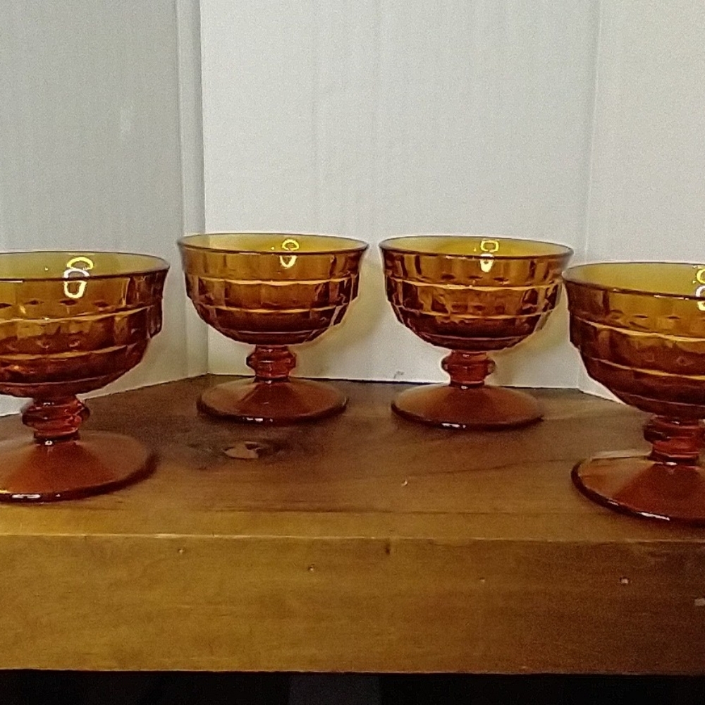 4 Amber Indiana Glass dessert Cups/Bowls